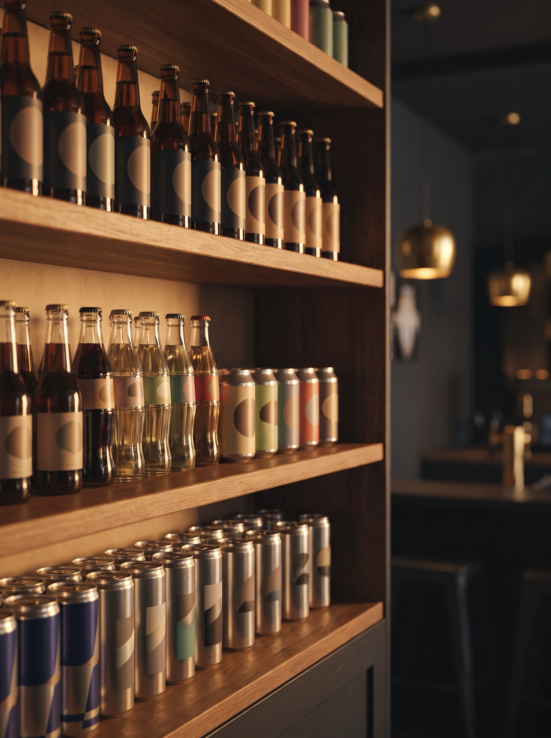 Chilled unlabelled beverage bottles with condensation